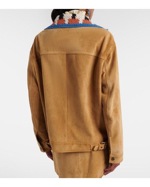 Etro Brown Crochet-Trimmed Suede Jacket