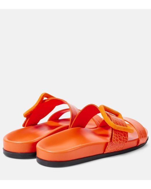 Manolo Blahnik Red Mayfu Leather Slides