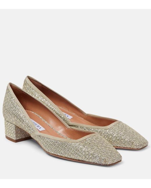 Aquazzura Brown Maia 35 Tweed Pumps