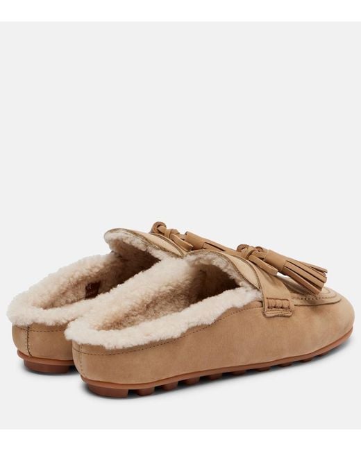 Hogan Brown H693 Shearling-Lined Leather Mules