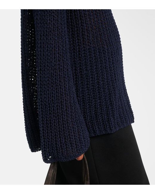 Khaite Blue Elowen Open-Knit Cotton-Blend Sweater