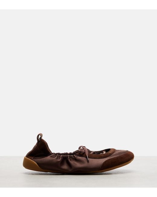 Chloé Brown Kick Suede-Trimmed Satin Flats