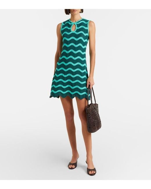 LaDoubleJ Green Wavy Crochet Keyhole Cotton Minidress