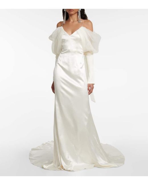 Danielle Frankel White Bridal Maren Wool And Silk Gown