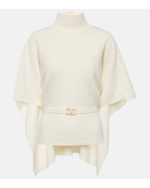 Valentino White Caped Virgin Wool Turtleneck Sweater