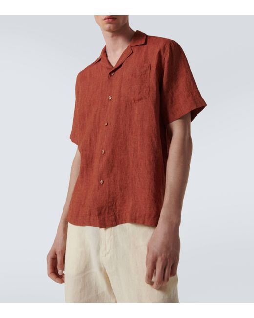 Frescobol Carioca Orange Angelo Linen Bowling Shirt for men