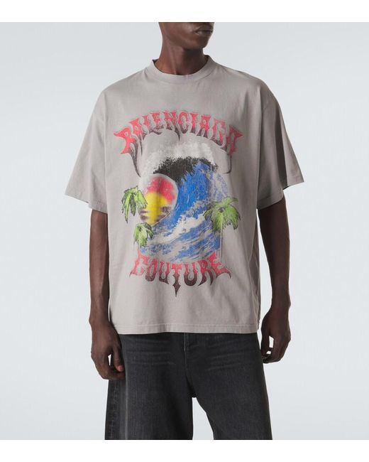 Balenciaga Gray Printed Cotton Jersey T-Shirt for men