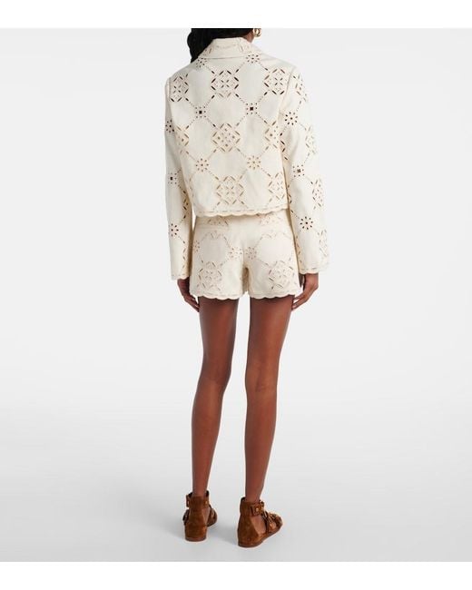 Veronica Beard Natural Adelaide Laser-Cut Cropped Cotton Jacket