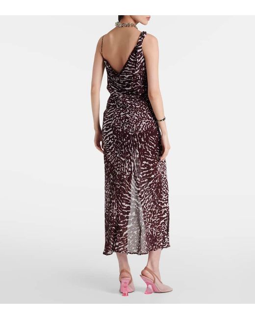 Dries Van Noten Purple Printed Draped One-Shoulder Midi Dress