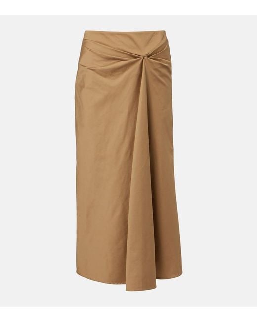 Max Mara Natural Paggi Cotton-Blend Satin Midi Skirt