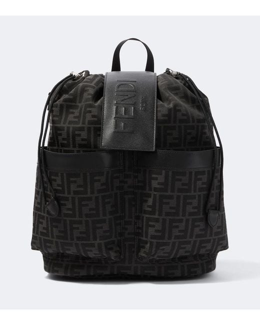 Fendi Black Strike Ff Zucca Leather-Trimmed Backpack for men