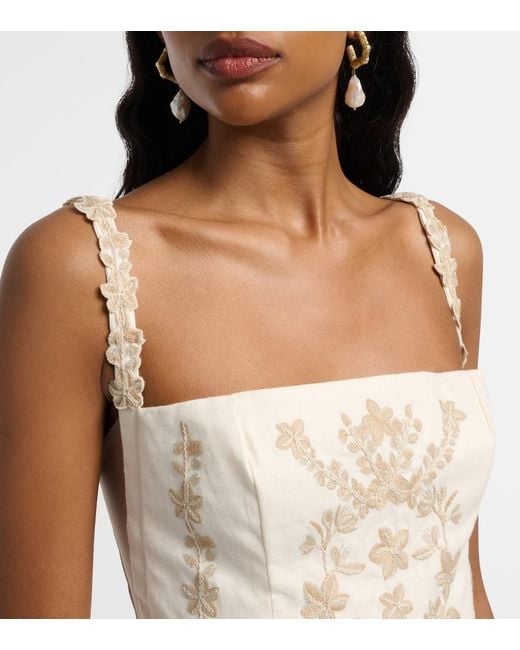 Agua Bendita Natural Mielero Embroidered Linen Minidress