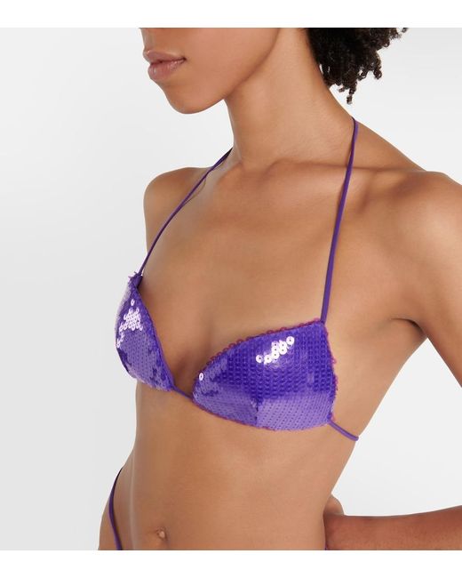 LAQUAN SMITH Purple Sequined Halterneck Bra Top