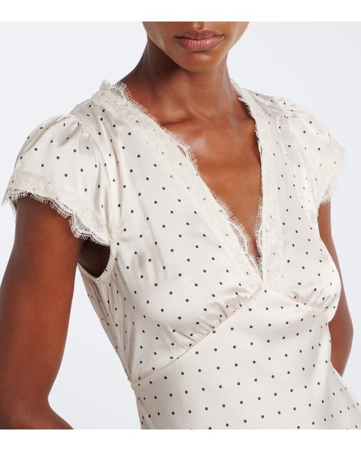 Faithfull The Brand White Mina Lace-Trimmed Polka-Dot Satin Midi Dress