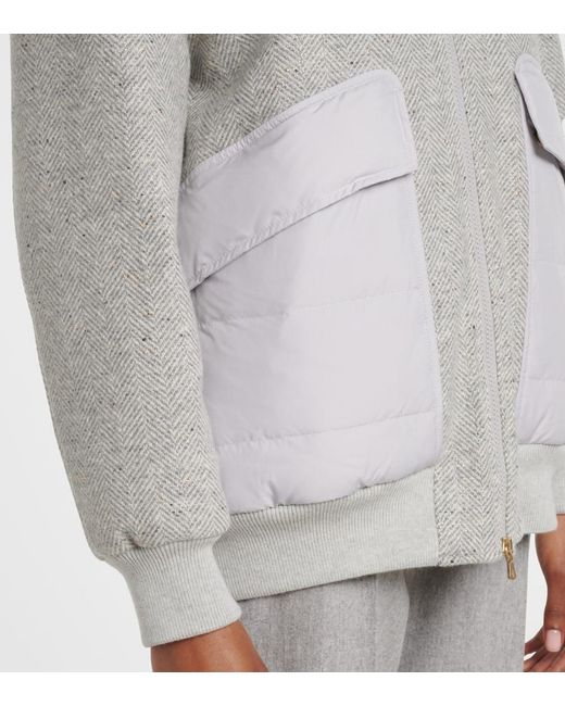 Eleventy Gray Herringbone Wool-Blend Down Jacket