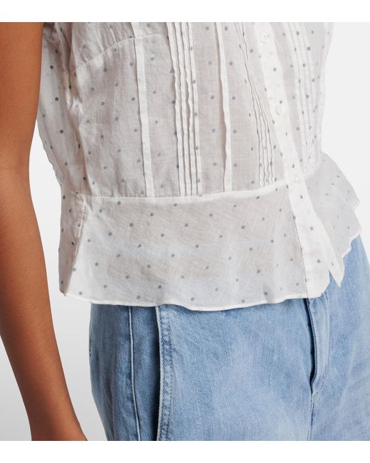 Doen White Oleta Polka-Dot Cotton Top