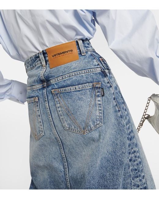 Vetements Blue Distressed Denim Maxi Skirt