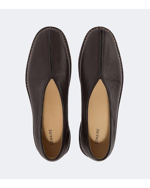 Lemaire Brown Piped Leather Slip-On Shoes for men