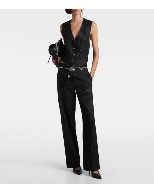 Isabel Marant Black Noanda Pinstriped Wool-Blend Straight Pants