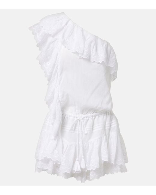 Isabel Marant White Lalia Embroidered Ruffled Minidress