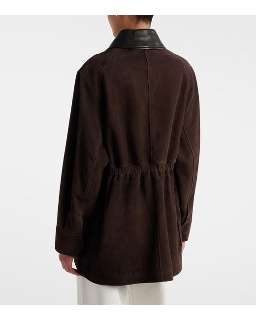 Nour Hammour Brown Grange Leather-Trimmed Suede Jacket