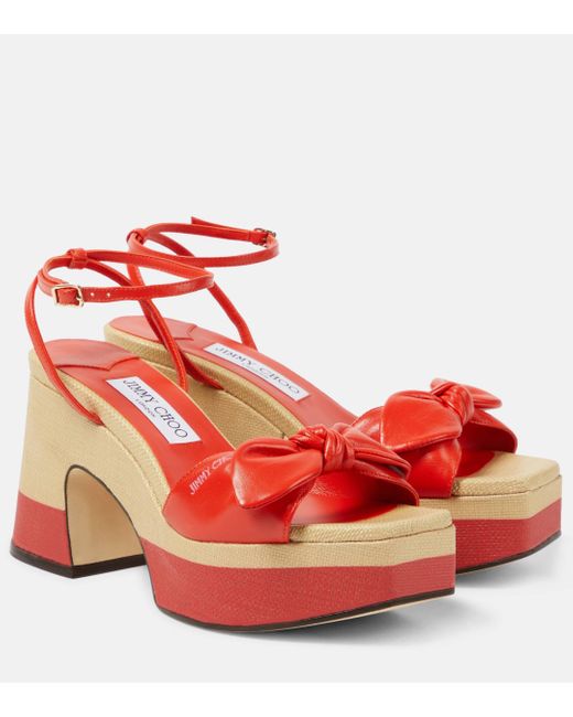Jimmy Choo Red Ricia 95 Leather Platform Sandals