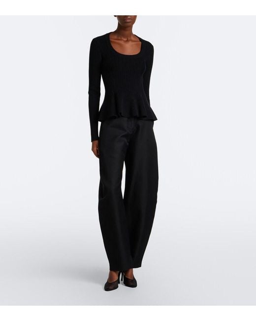 Alaïa Blue Peplum Wool-Blend Top