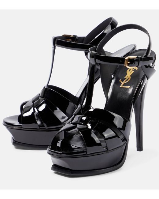 Saint Laurent Black Tribute 135 Patent Leather Platform Sandals