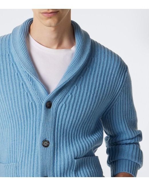 Allude Blue Ribbed-Knit Wool And Cashmere Cardigan for men