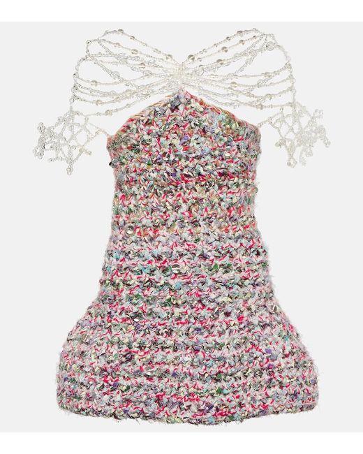 SUSAN FANG White Beaded Crochet Minidress