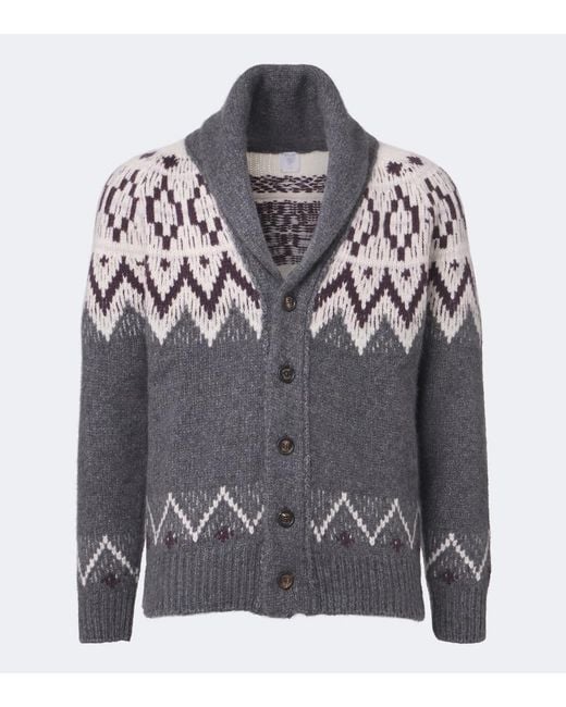Eleventy Gray Cashmere And Silk Jacquard Cardigan for men