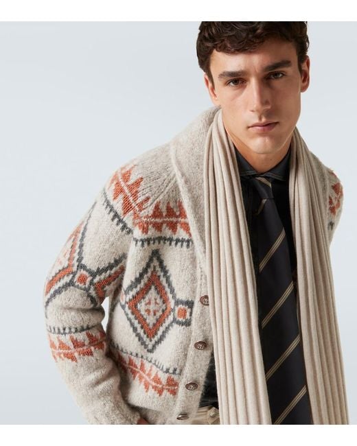 Brunello Cucinelli Natural Ribbed-Knit Cashmere Scarf for men