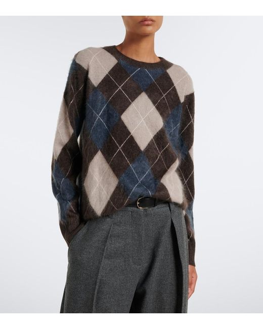 Lisa Yang Black Margy Argyle Cashmere Sweater