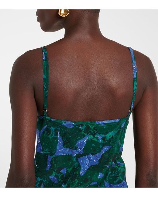 Dries Van Noten Blue Bedrucktes Slipdress Aus Seide