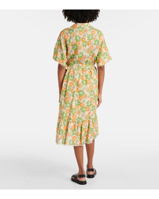 Marni Multicolor Floral-Print Organic Linen Midi Skirt