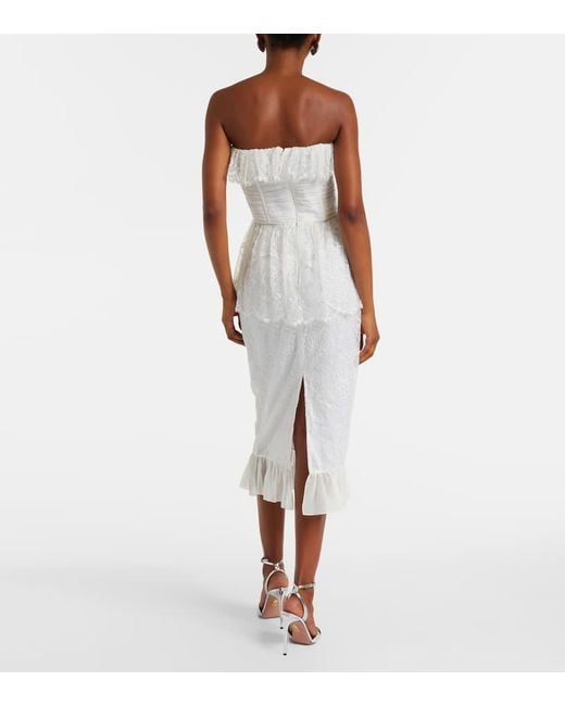 Alessandra Rich White Lace And Silk Georgette Bustier Dress