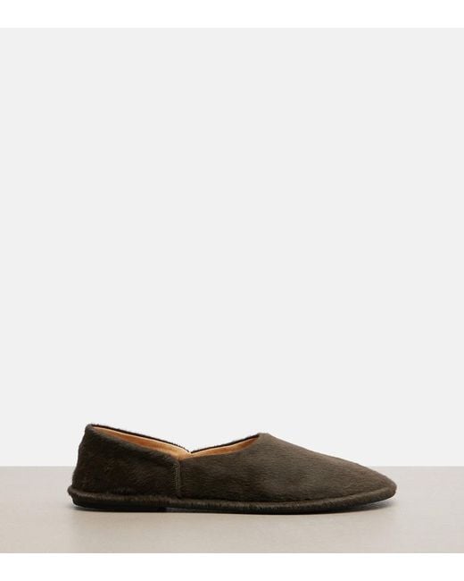 The Row Brown Canal Calf Hair Slip-On Shoes