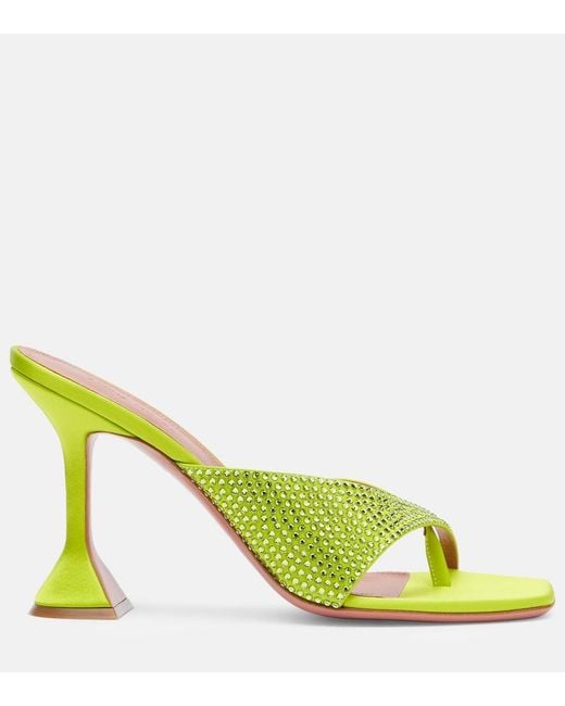AMINA MUADDI Yellow Shiona 95 Crystal-Embellished Satin Mules