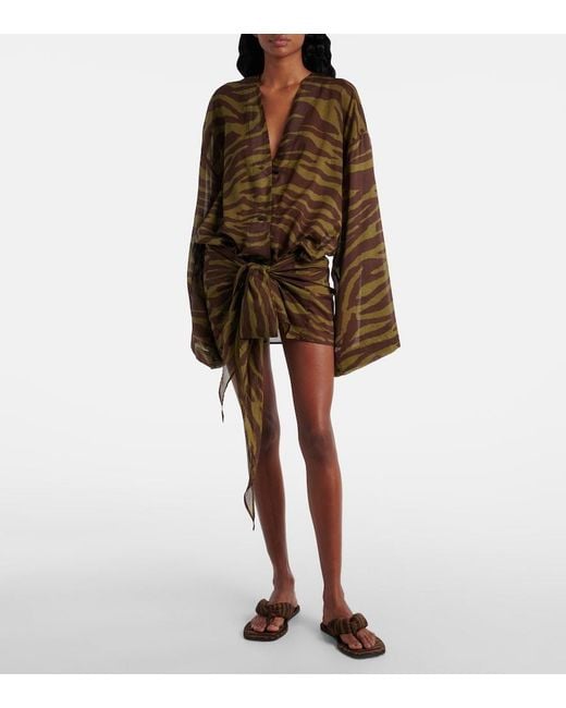 The Attico Brown Zebra-Print Cotton Muslin Minidress