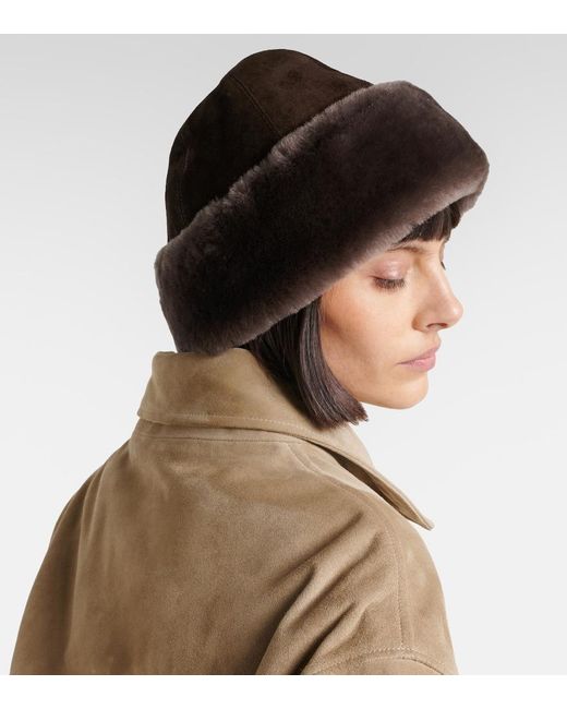 Nour Hammour Brown Toki Suede And Shearling Hat
