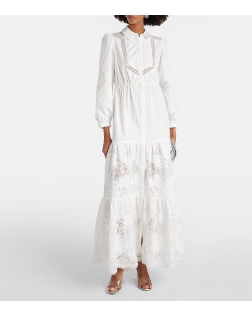 Vestido largo de algodon con encaje Self-Portrait de color White