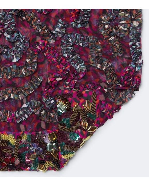 Dries Van Noten Purple Embellished Floral Scarf