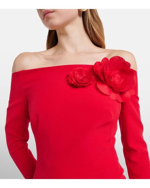 Safiyaa Red Rory Floral-Applique Crepe Gown