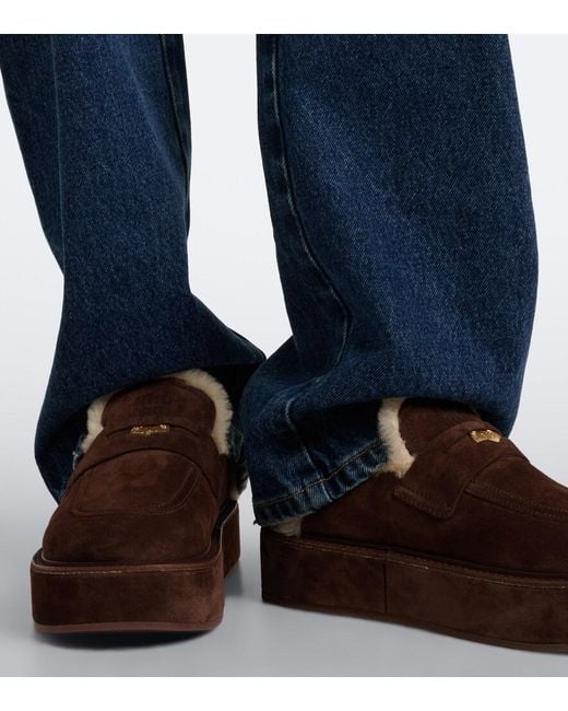 Miu Miu Brown Shearling-Lined Suede Platform Mules