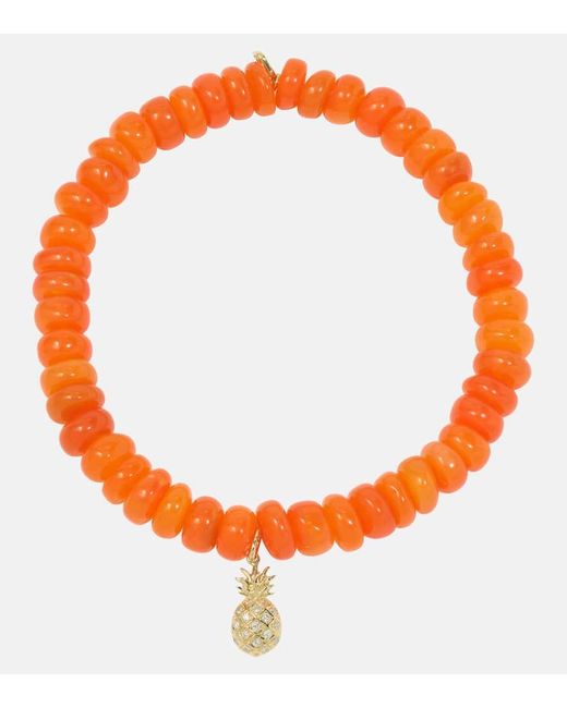 Sydney Evan Orange Armband Pineapple aus 14kt Gelbgold mit Diamanten und Opal
