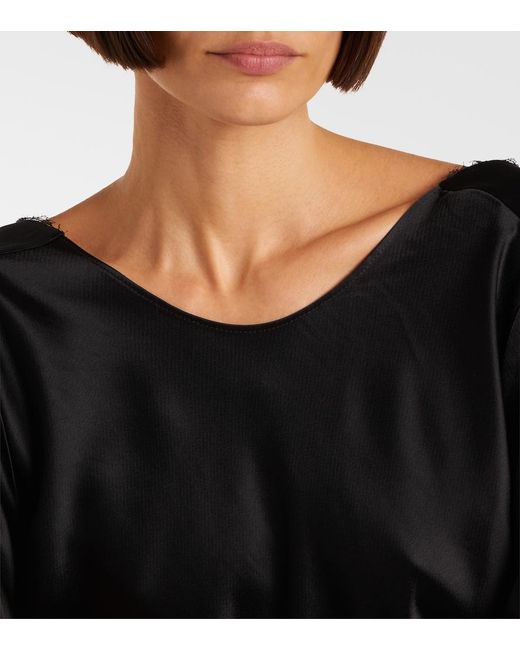 Leset Black Barb Draped Satin Top