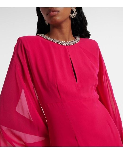 Roland Mouret Red Embellished Silk Chiffon Gown