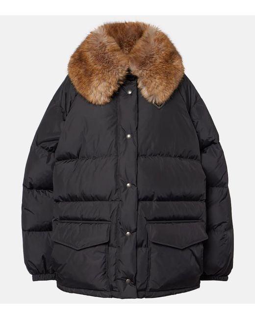 Prada Black Faux Fur-Trimmed Down Jacket