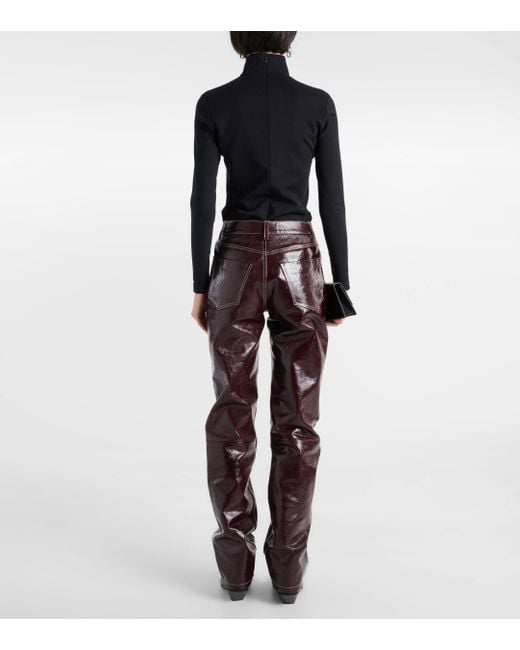 MARINE SERRE Purple Ombre High-rise Leather Straight Pants