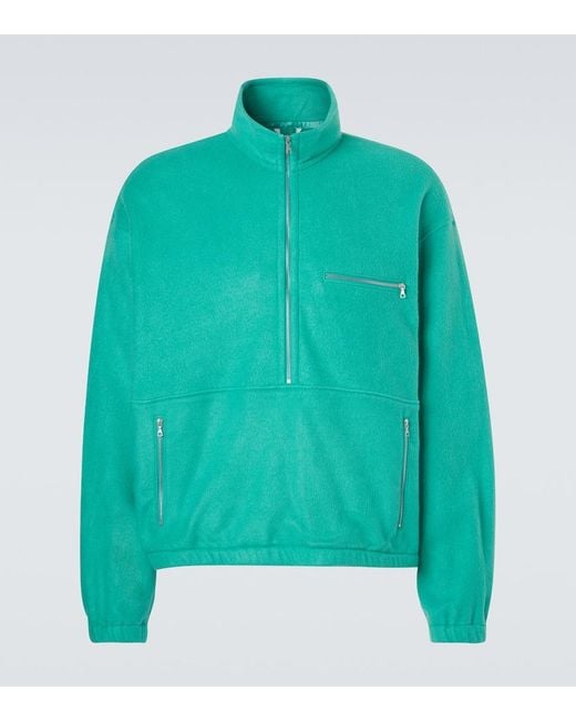 Auralee Green Silk Fleece Half-Zip Sweater for men